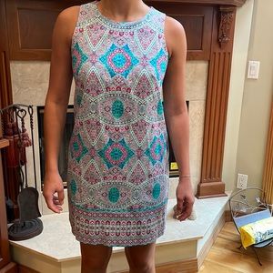 London Times Pinks/Turquoise/White Sheath Dress, size 6.